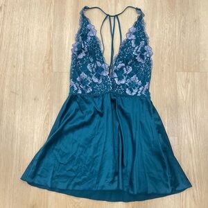 Auden dark teal blue lace babydoll dress Size S